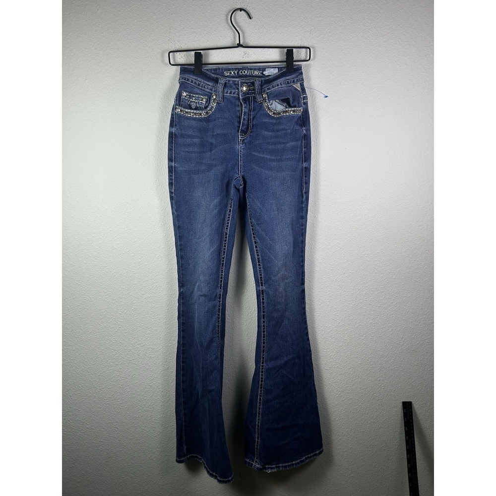 Sexy Couture Girls Dark Wash Embroidered Rhinestone Bootcut Jeans Size 5